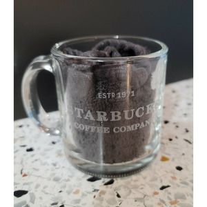 Starbucks Clear Glass Coffee Mug Etched Lettering Seattle Est. 1971 10oz